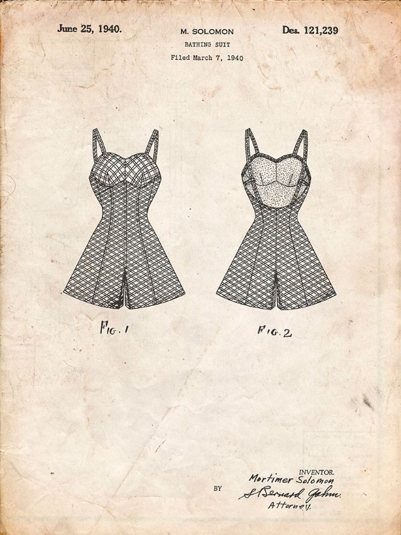 Picture of PP254-VINTAGE PARCHMENT BATHING SUIT PATENT POSTER