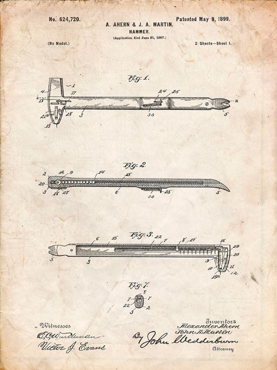 Picture of PP255-VINTAGE PARCHMENT DISPENSING HAMMER PATENT POSTER