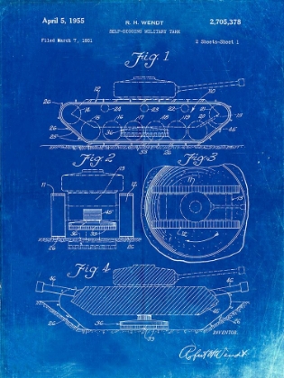 Picture of PP262-FADED BLUEPRINT MILITARY SELF DIGGING TANK PATENT POSTER