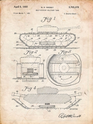 Picture of PP262-VINTAGE PARCHMENT MILITARY SELF DIGGING TANK PATENT POSTER