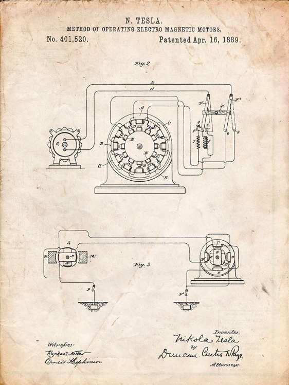 Picture of PP264-VINTAGE PARCHMENT TESLA OPERATING ELECTRIC MOTORS MAP POSTER