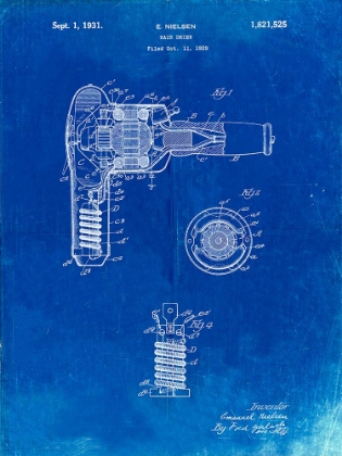 Picture of PP265-FADED BLUEPRINT VINTAGE HAIR DRYER PATENT POSTER