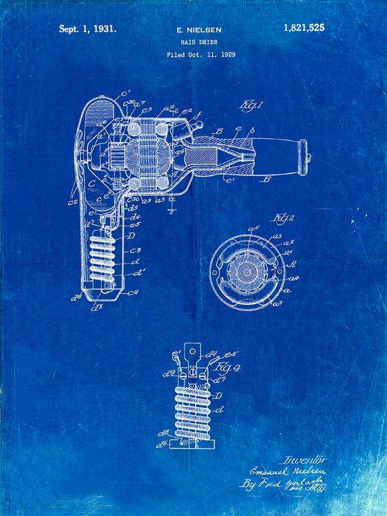 Picture of PP265-FADED BLUEPRINT VINTAGE HAIR DRYER PATENT POSTER