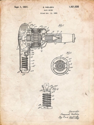 Picture of PP265-VINTAGE PARCHMENT VINTAGE HAIR DRYER PATENT POSTER