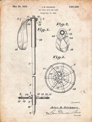 Picture of PP270-VINTAGE PARCHMENT VINTAGE SKI POLE PATENT POSTER