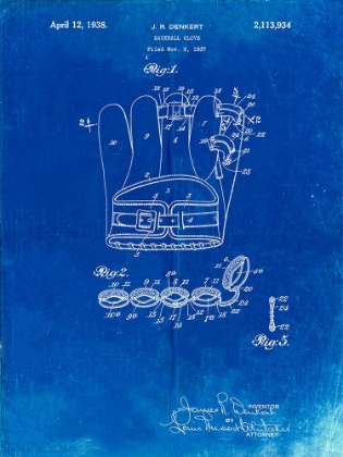 Picture of PP272-FADED BLUEPRINT DENKERT BASEBALL GLOVE PATENT POSTER