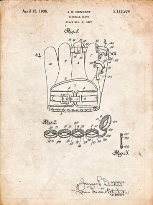Picture of PP272-VINTAGE PARCHMENT DENKERT BASEBALL GLOVE PATENT POSTER