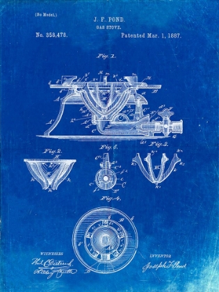 Picture of PP274-FADED BLUEPRINT GAS STOVE RANGE 1887 PATENT POSTER