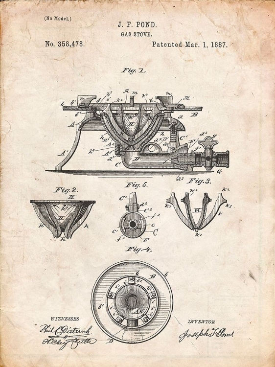 Picture of PP274-VINTAGE PARCHMENT GAS STOVE RANGE 1887 PATENT POSTER