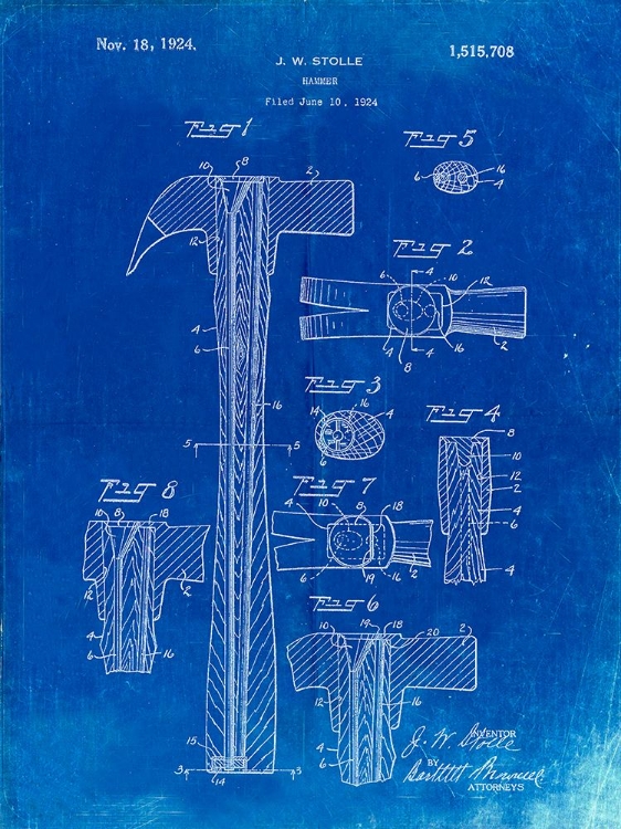 Picture of PP275-FADED BLUEPRINT CLAW HAMMER PATENT POSTER