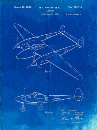 Picture of PP277-FADED BLUEPRINT LOCKHEED P-38 LIGHTNING PATENT POSTER