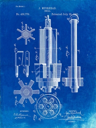 Picture of PP280-FADED BLUEPRINT MINING DRILL TOOL 1891 PATENT POSTER