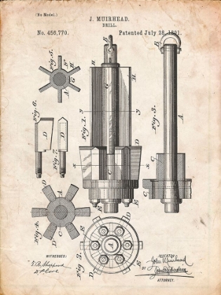 Picture of PP280-VINTAGE PARCHMENT MINING DRILL TOOL 1891 PATENT POSTER
