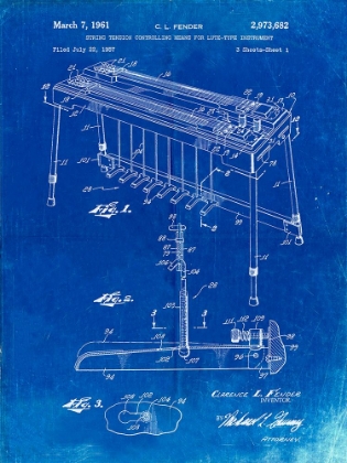 Picture of PP281-FADED BLUEPRINT FENDER PEDAL STEEL GUITAR PATENT POSTER