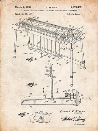 Picture of PP281-VINTAGE PARCHMENT FENDER PEDAL STEEL GUITAR PATENT POSTER