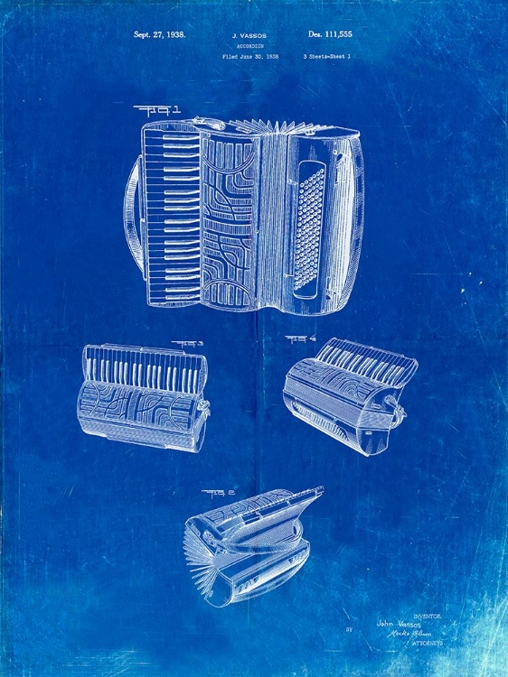 Picture of PP283-FADED BLUEPRINT ACCORDION PATENT POSTER