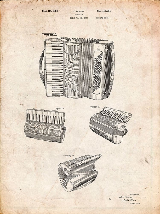 Picture of PP283-VINTAGE PARCHMENT ACCORDION PATENT POSTER