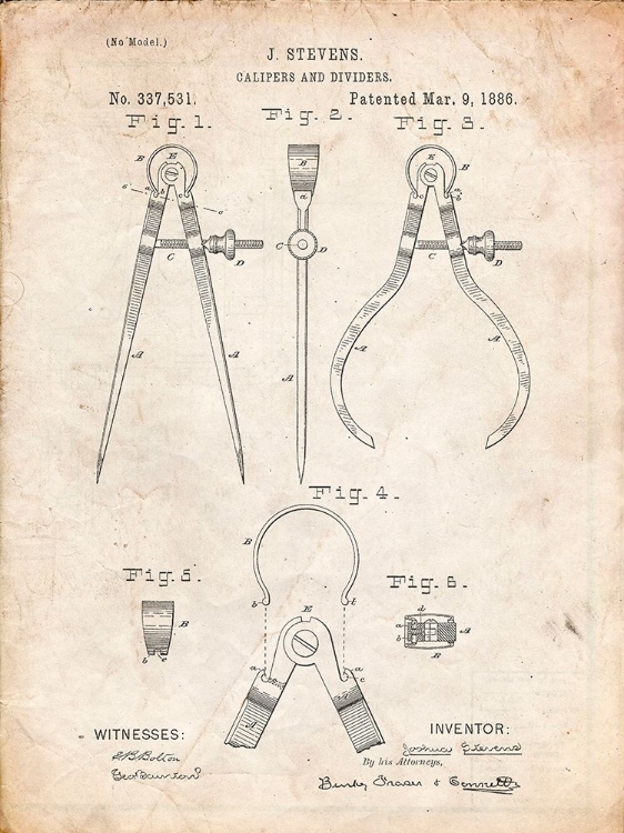 Picture of PP285-VINTAGE PARCHMENT CALIPERS AND DIVIDERS PATENT POSTER
