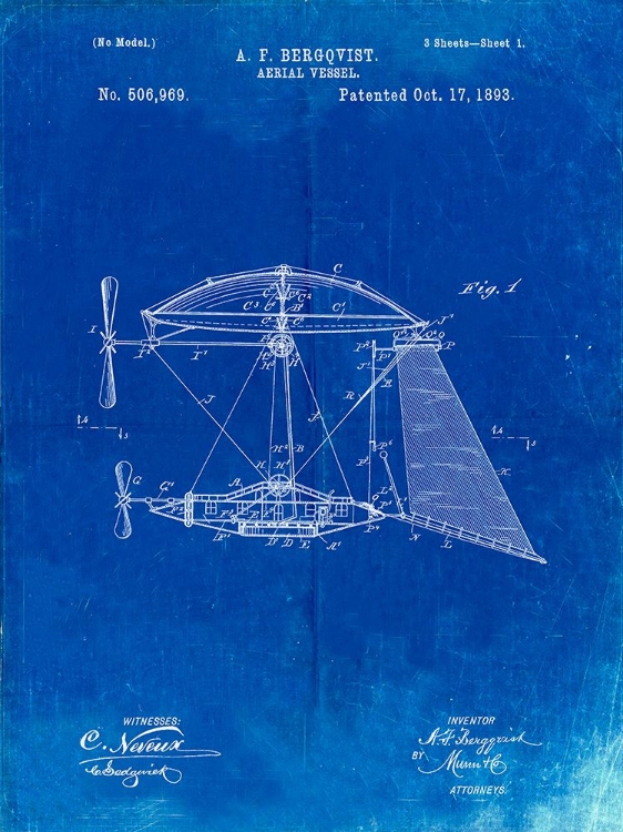 Picture of PP287-FADED BLUEPRINT AERIAL VESSEL SIDE VIEW PATENT POSTER