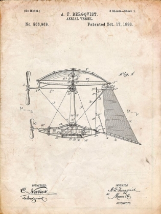 Picture of PP287-VINTAGE PARCHMENT AERIAL VESSEL SIDE VIEW PATENT POSTER