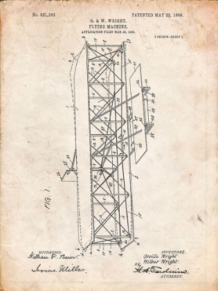 Picture of PP288-VINTAGE PARCHMENT WRIGHT BROTHERS FLYING MACHINE PATENT POSTER