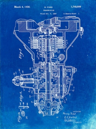 Picture of PP289-FADED BLUEPRINT HENRY FORD TRANSMISSION PATENT POSTER