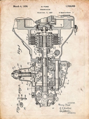 Picture of PP289-VINTAGE PARCHMENT HENRY FORD TRANSMISSION PATENT POSTER