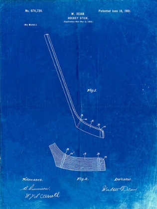 Picture of PP291-FADED BLUEPRINT HOCKEY STICK PATENT POSTER