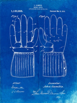 Picture of PP292-FADED BLUEPRINT VINTAGE HOCKEY GLOVE PATENT POSTER