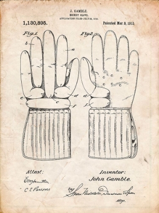 Picture of PP292-VINTAGE PARCHMENT VINTAGE HOCKEY GLOVE PATENT POSTER