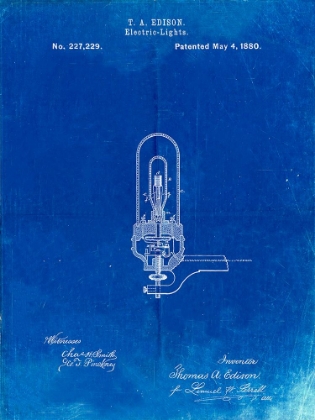 Picture of PP296-FADED BLUEPRINT EDISON LIGHT BULB POSTER