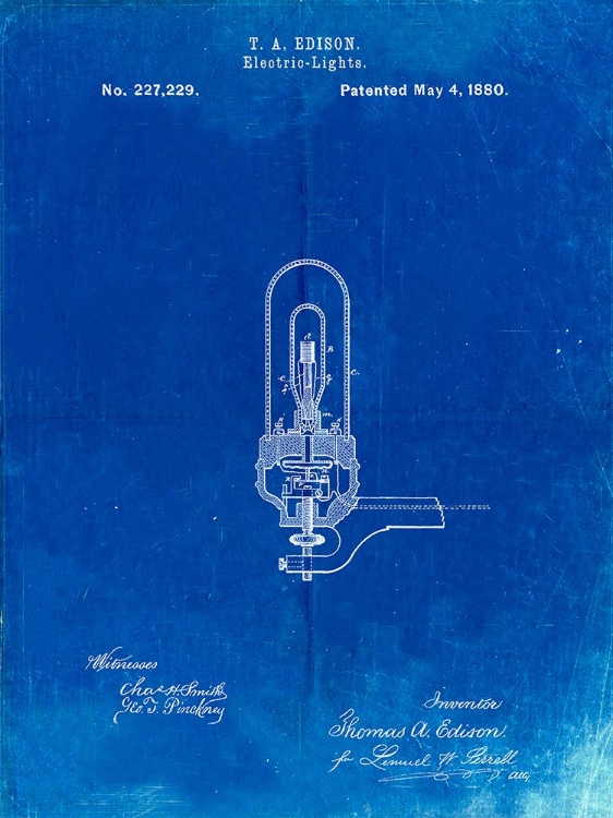 Picture of PP296-FADED BLUEPRINT EDISON LIGHT BULB POSTER