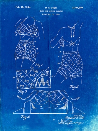 Picture of PP325-FADED BLUEPRINT BATHING SUIT 1940 POSTER