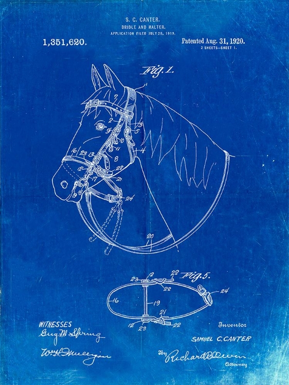 Picture of PP338-FADED BLUEPRINT BRIDLE AND HALTER PATENT POSTER