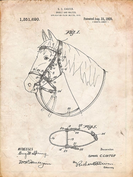 Picture of PP338-VINTAGE PARCHMENT BRIDLE AND HALTER PATENT POSTER