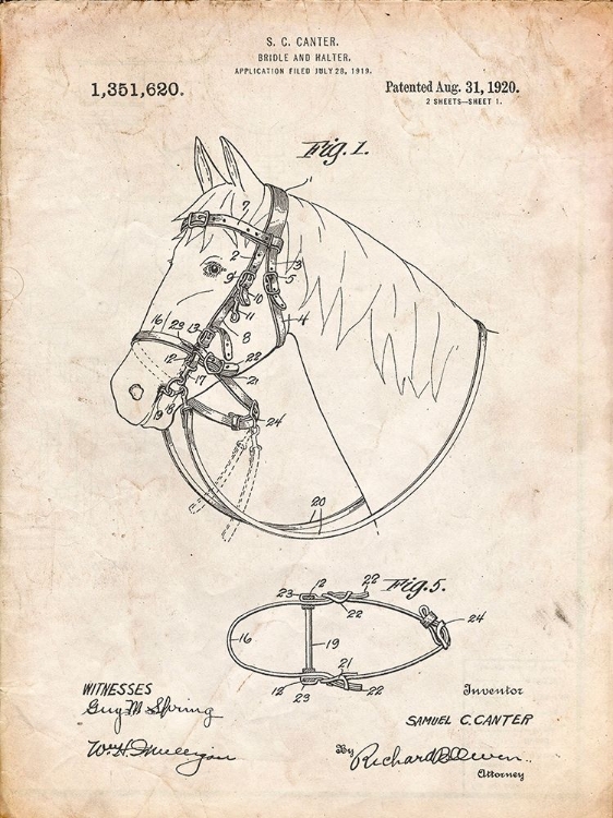 Picture of PP338-VINTAGE PARCHMENT BRIDLE AND HALTER PATENT POSTER