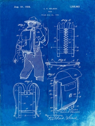 Picture of PP342-FADED BLUEPRINT TRAPPER NELSON BACKPACK 1924 PATENT POSTER