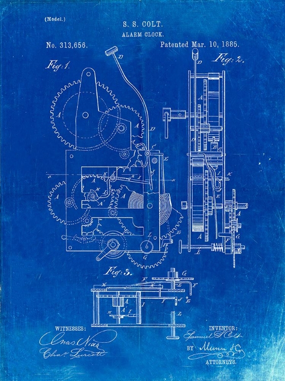 Picture of PP349-FADED BLUEPRINT VINTAGE ALARM CLOCK PATENT POSTER