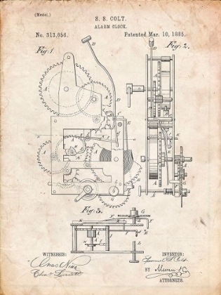 Picture of PP349-VINTAGE PARCHMENT VINTAGE ALARM CLOCK PATENT POSTER