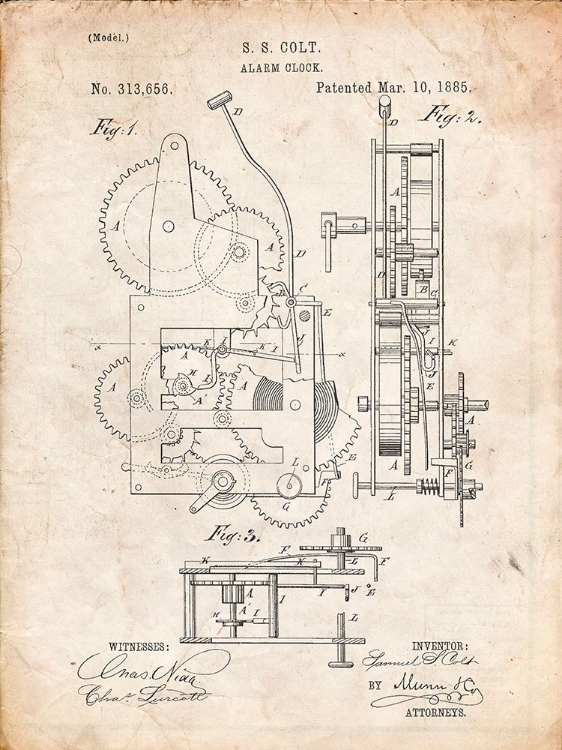 Picture of PP349-VINTAGE PARCHMENT VINTAGE ALARM CLOCK PATENT POSTER