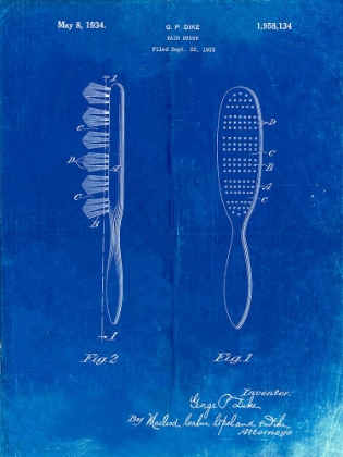 Picture of PP352-FADED BLUEPRINT WOODEN HAIR BRUSH 1933 PATENT POSTER