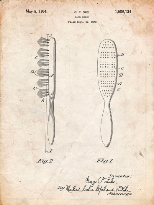 Picture of PP352-VINTAGE PARCHMENT WOODEN HAIR BRUSH 1933 PATENT POSTER