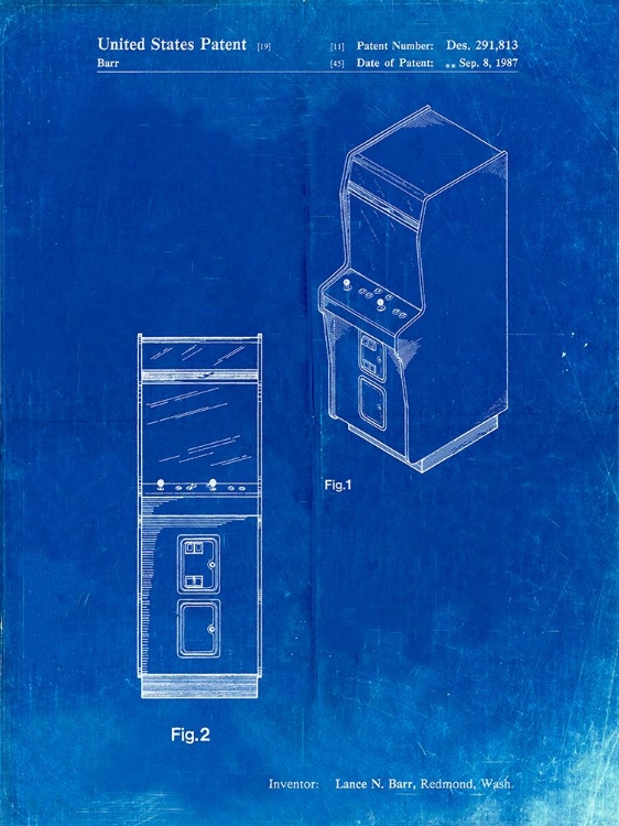 Picture of PP357-FADED BLUEPRINT ARCADE GAME CABINET FRONT FIGURE PATENT POSTER