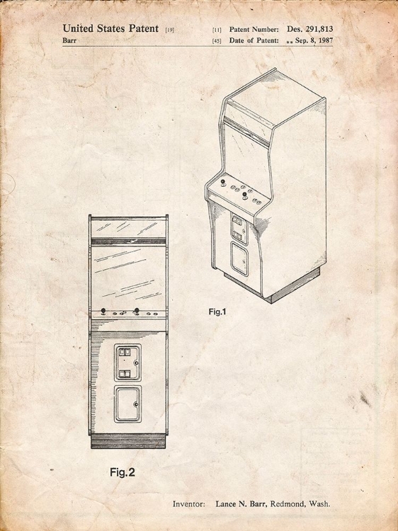 Picture of PP357-VINTAGE PARCHMENT ARCADE GAME CABINET FRONT FIGURE PATENT POSTER