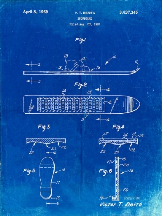 Picture of PP358-FADED BLUEPRINT BERTA MAGNETIC BOOT SNOWBOARD PATENT POSTER