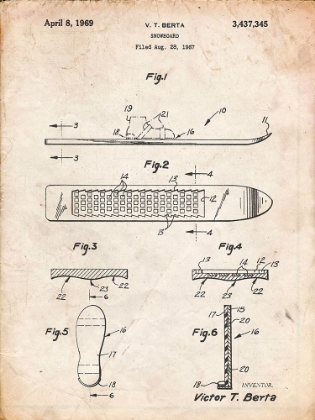 Picture of PP358-VINTAGE PARCHMENT BERTA MAGNETIC BOOT SNOWBOARD PATENT POSTER