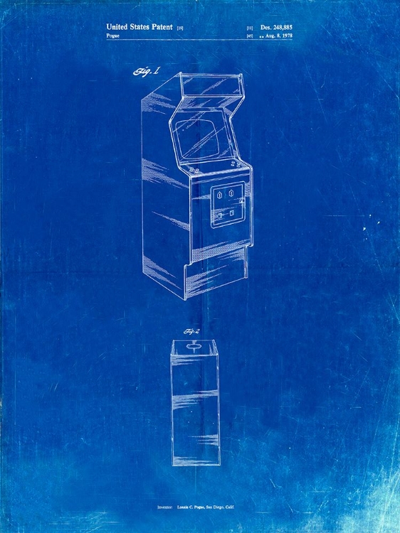 Picture of PP362-FADED BLUEPRINT ARCADE GAME CABINET PATENT POSTER