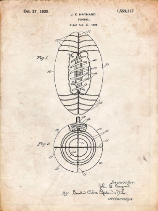 Picture of PP379-VINTAGE PARCHMENT FOOTBALL GAME BALL 1925 PATENT POSTER