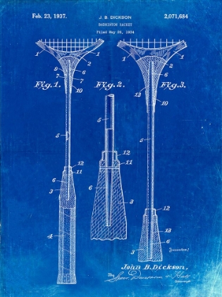 Picture of PP382-FADED BLUEPRINT BADMINTON RACKET 1937 PATENT POSTER