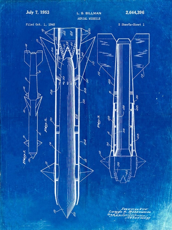 Picture of PP384-FADED BLUEPRINT AERIAL MISSILE PATENT POSTER